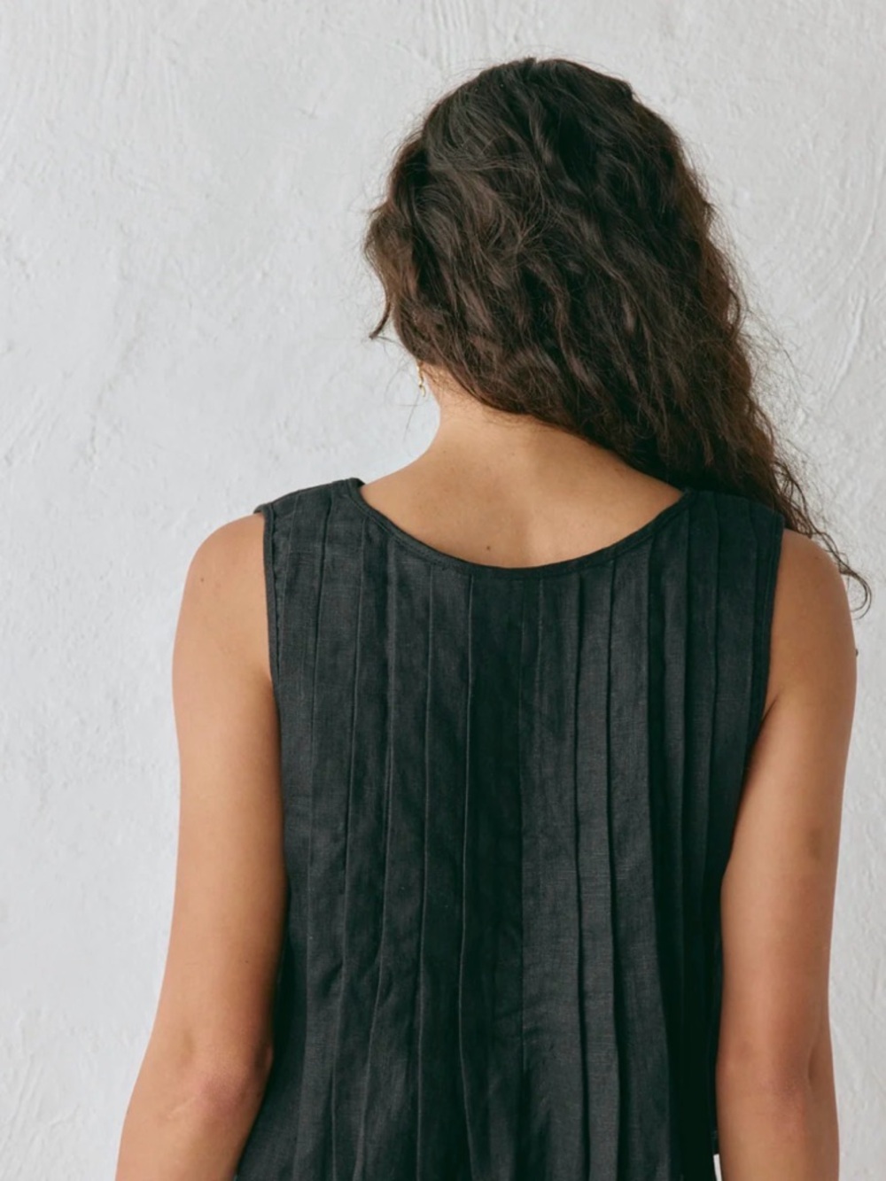 Pleated Tie-Front Camisole in Black - Picture 2 of 4